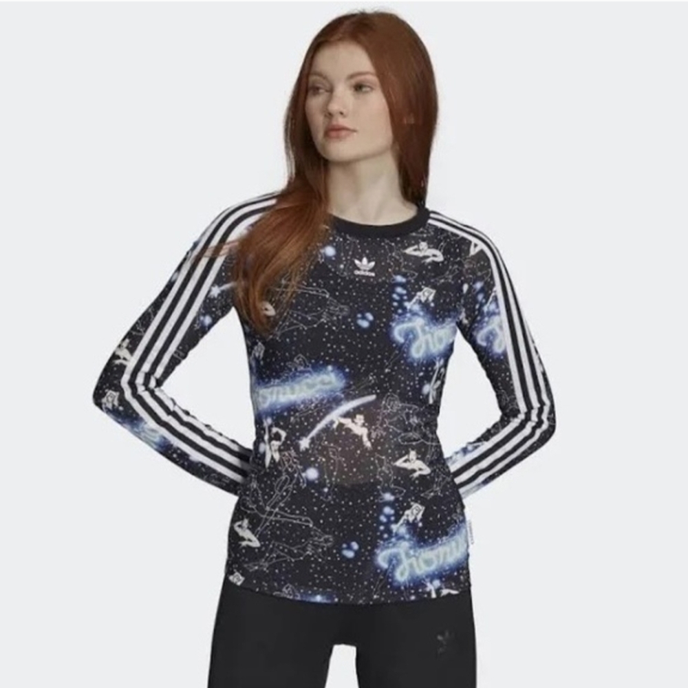 Adidas Blue and White Graphic Long Sleeve Tee
